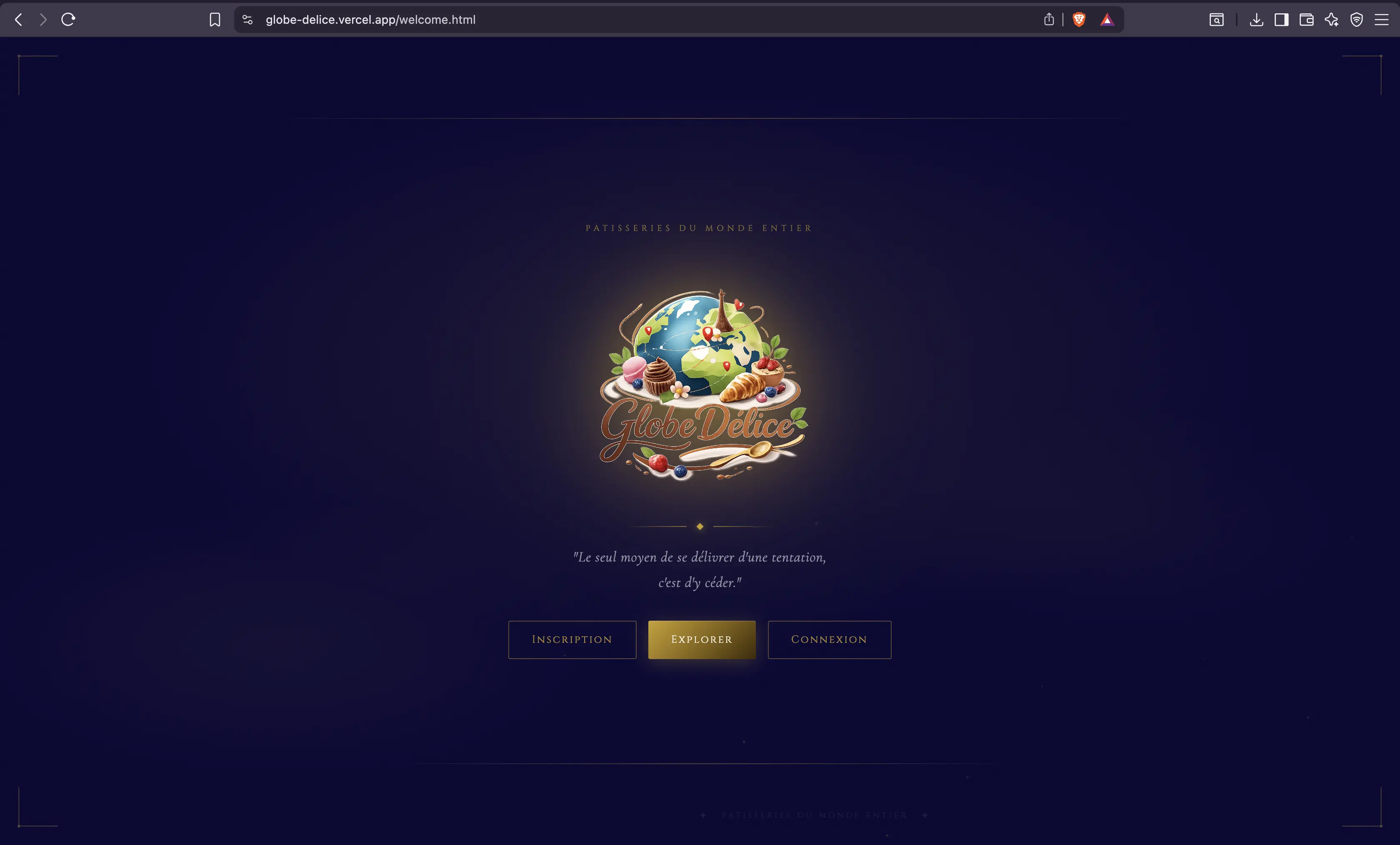 Capture d’écran du projet Globe Délice
